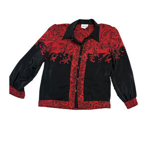 Leslie Fay Button Up Whimsygoth Top Women's 10 Victorian Paisely Print Vampire